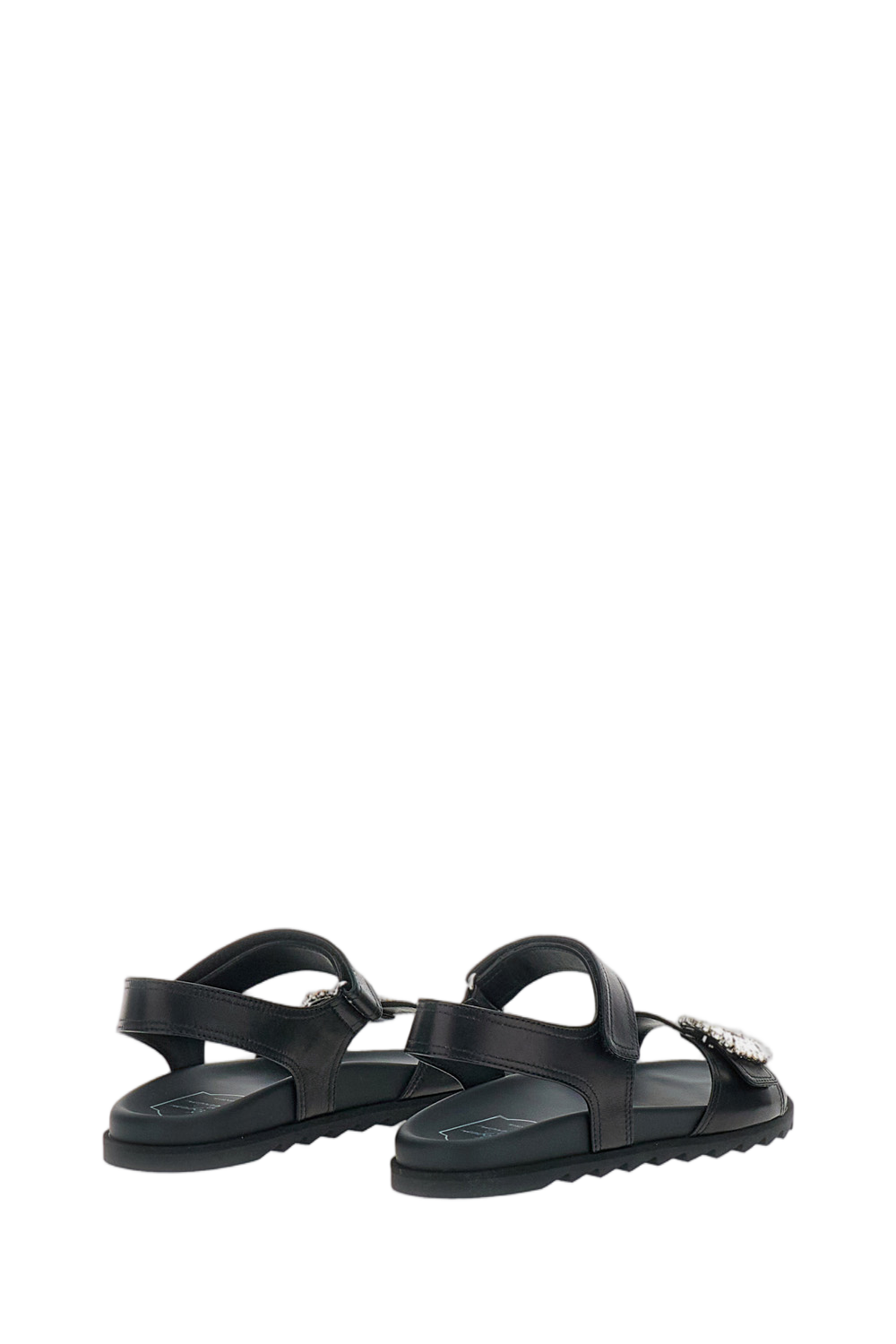 Black Sandals with Crystal Embellishment and Ankle Strap