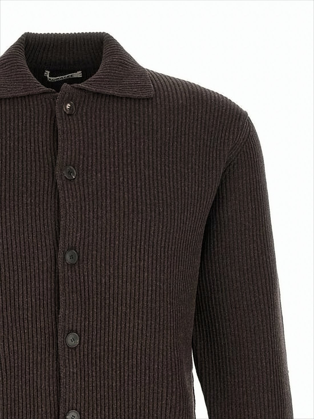 Ribbed Wool Cardigan with Button-Up Front
