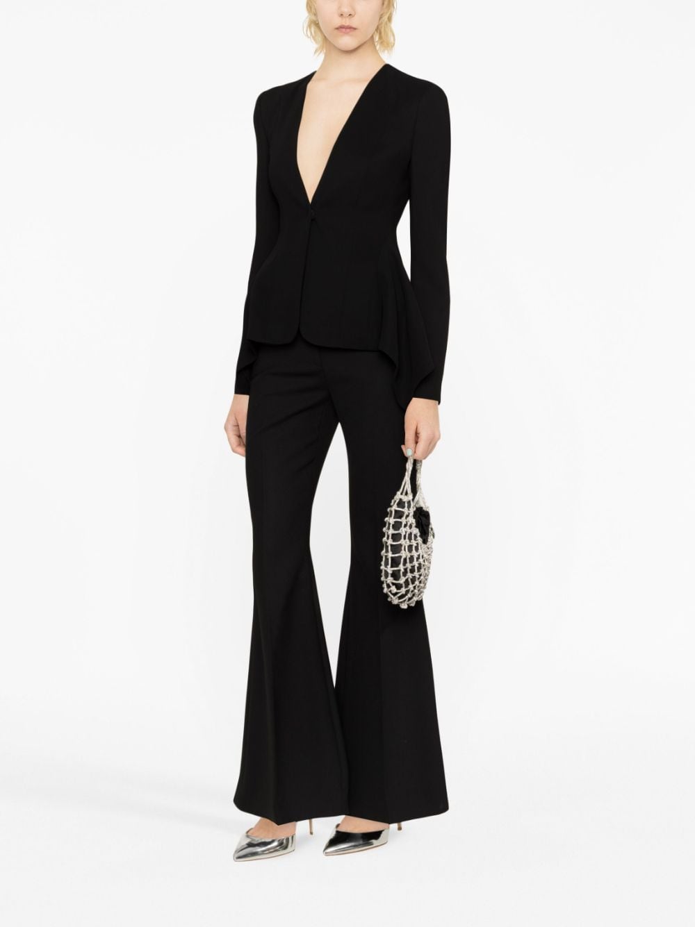 Single-Breasted Peplum Viscose Jacket