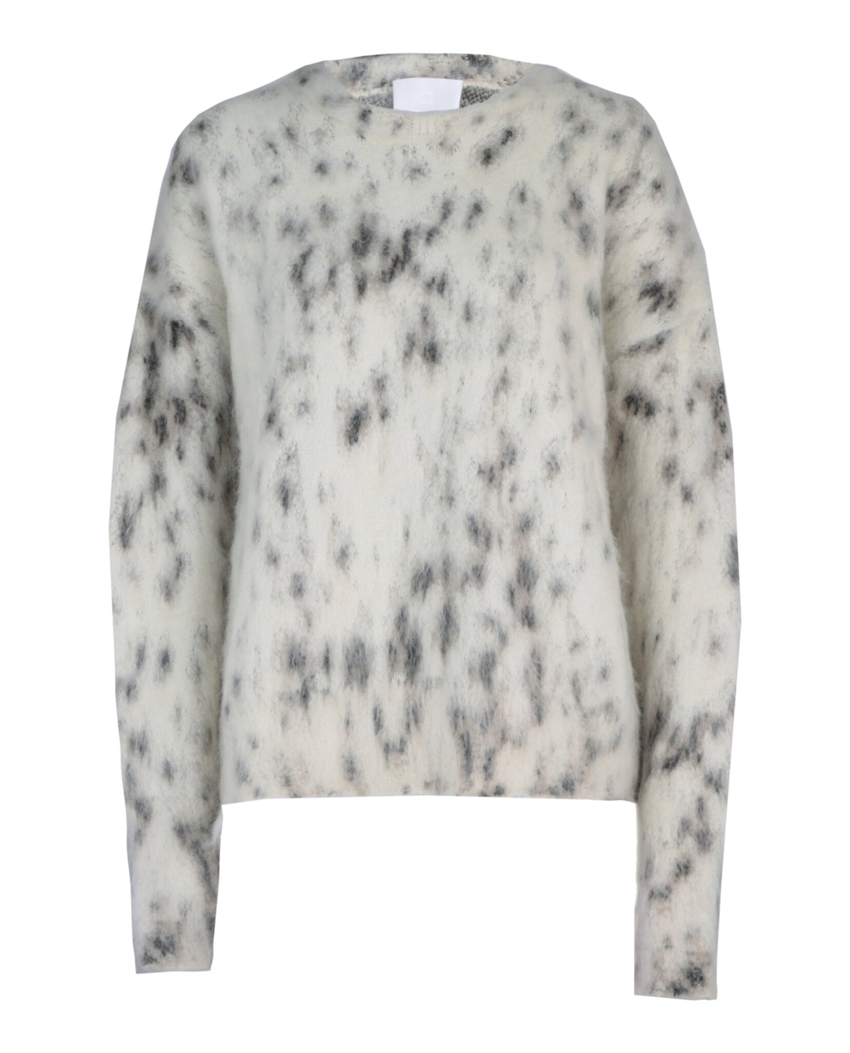 Cropped Sweater In Mohair With Snow Leopard Print