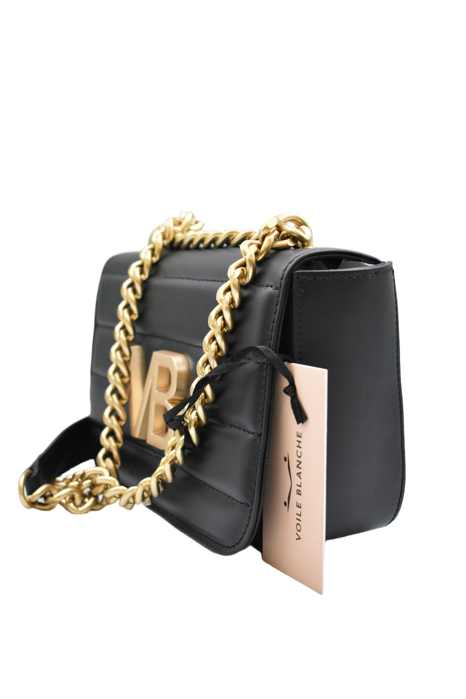 Quilted Black Handbag With Gold-Tone Chain Strap