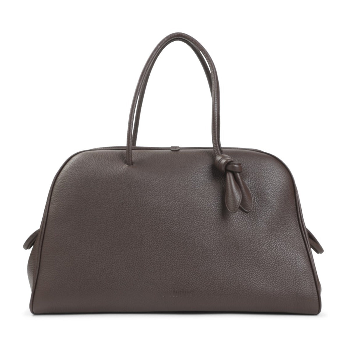 Brown Grained Leather Handbag With Minimalist Design