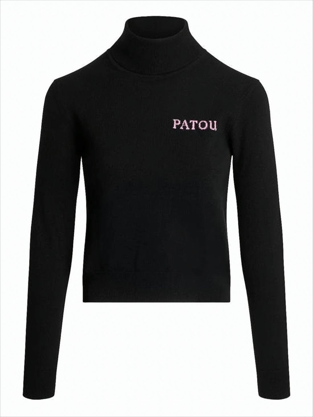 Cropped Fitted Turtleneck Sweater in Black Merino Wool