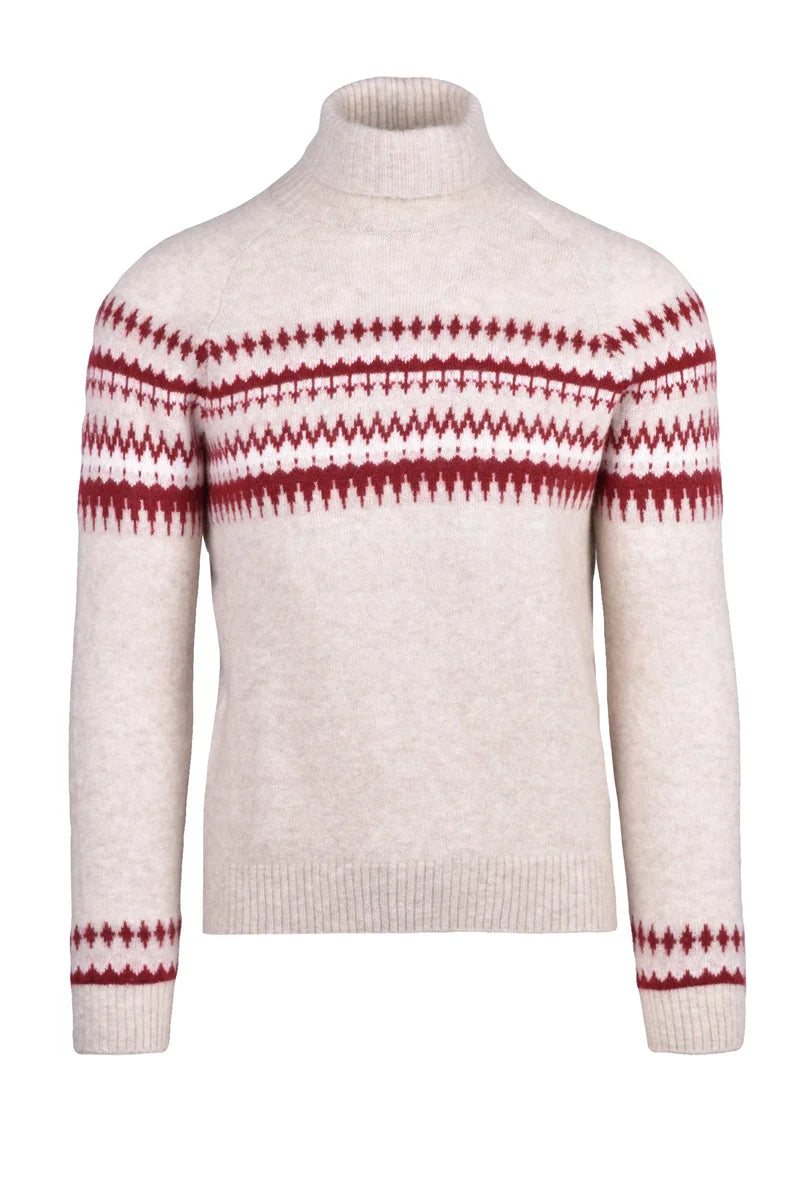 Cashmere Silk Crewneck Sweater - Beige/Bordeaux