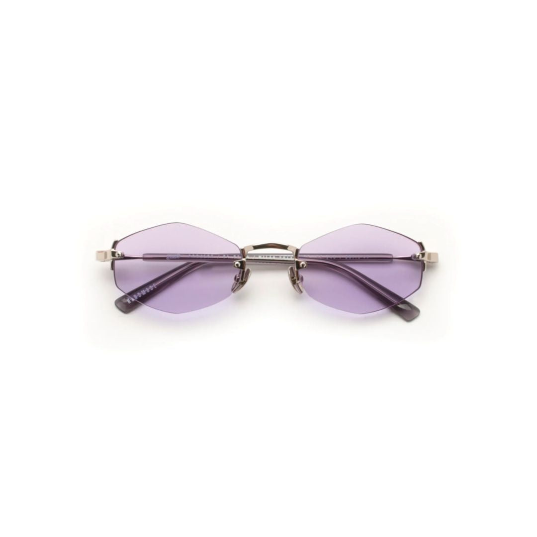 Lunar Geometric Lens Silver Sunglasses with Purple Tint