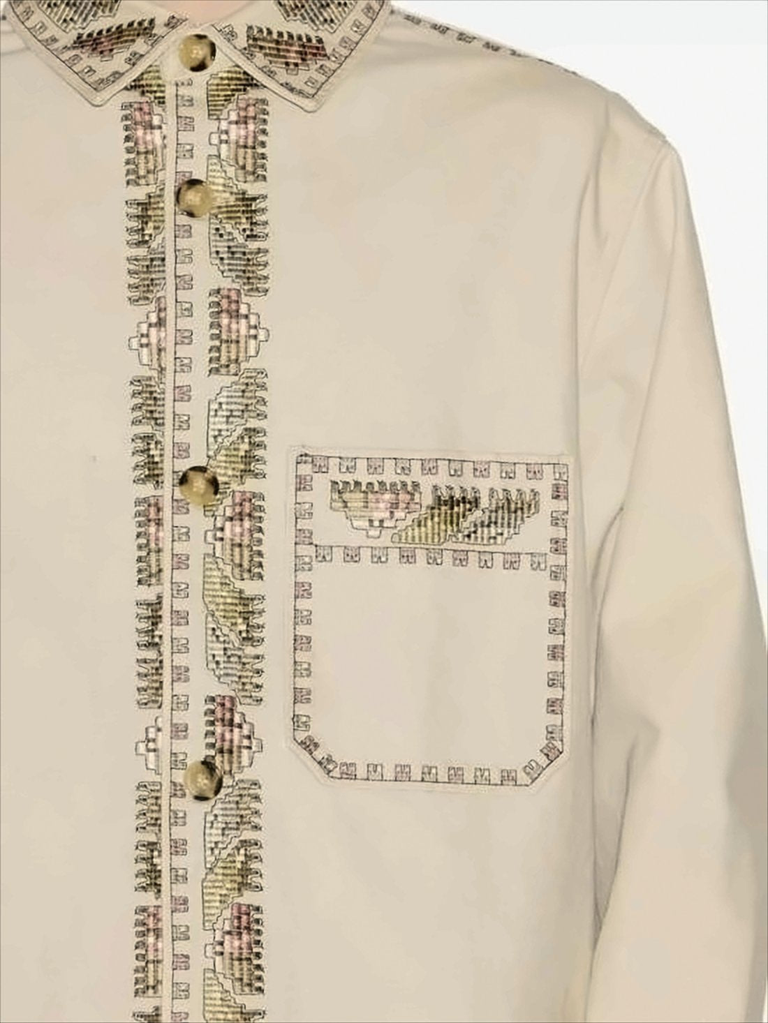 Boxy Button-Down Jacket with Intricate Embroidery