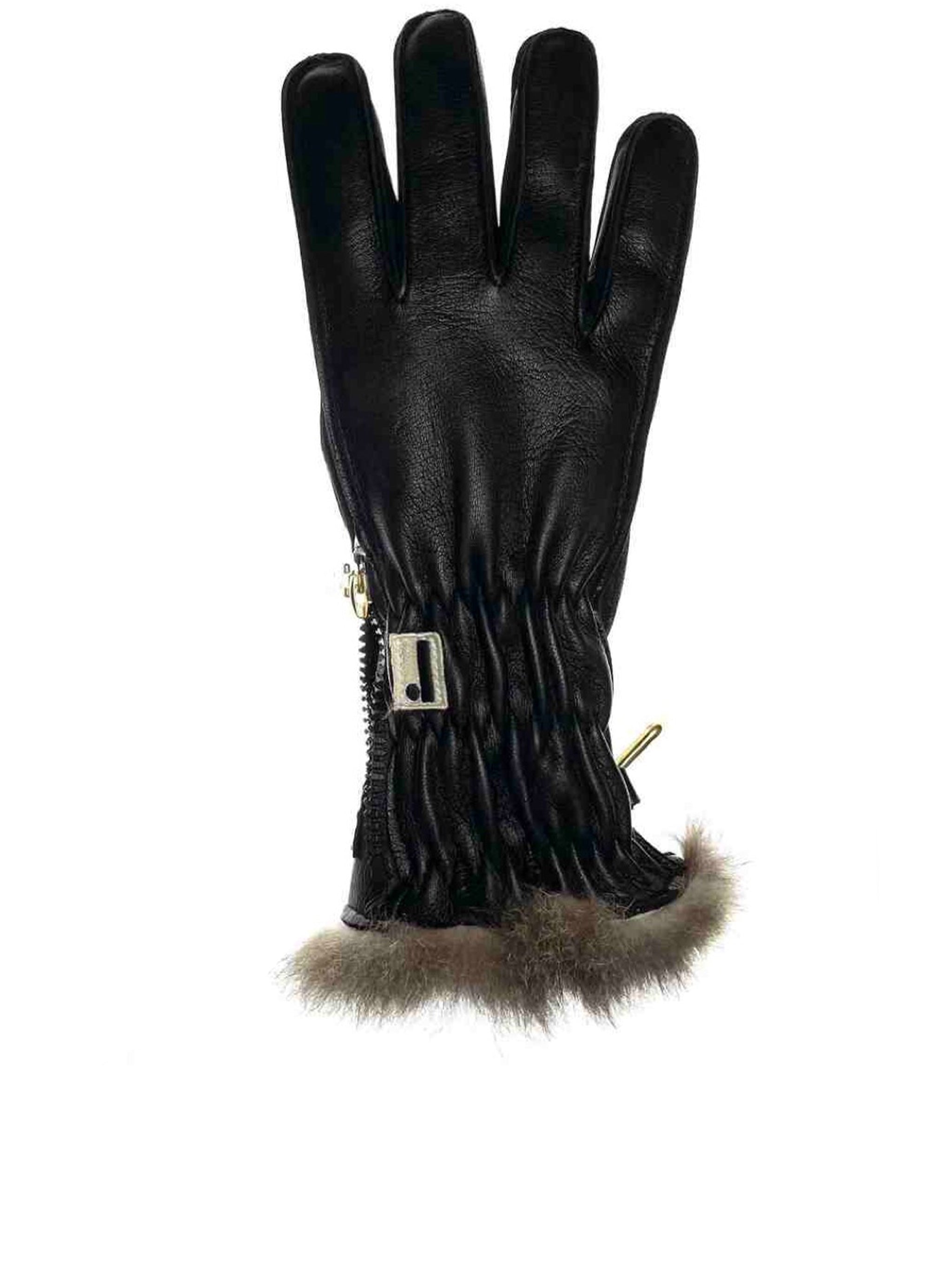 Black Nappa Opossuy Ruched Gloves
