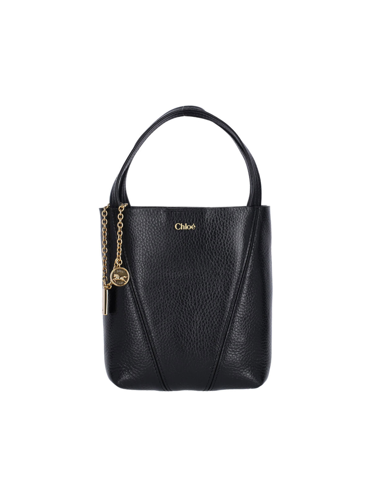 Small Hammered Leather Tote with Golden Accents