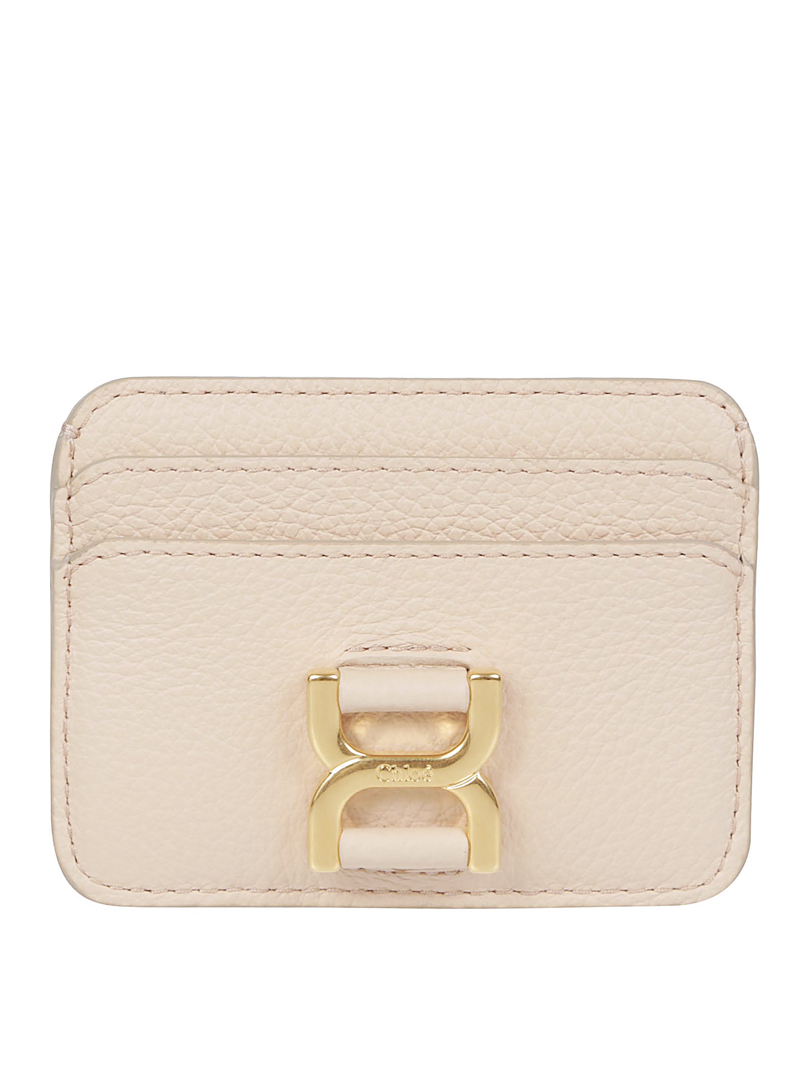 Textured Pink Calfskin Cardholder With Logo Plaque