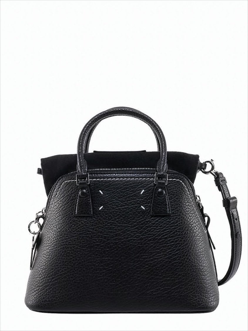Trapezoidal Structured Tote Bag In Textured Calf Leather