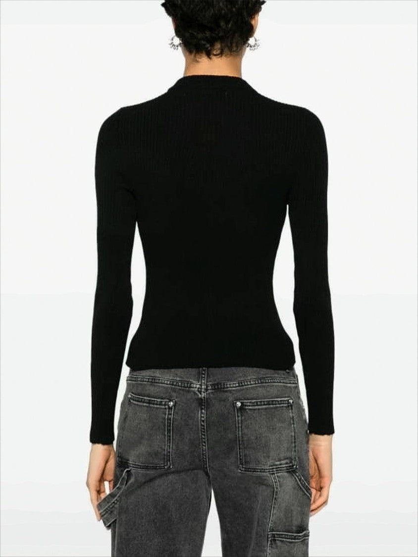 Ribbed High Neck Sweater With Logo Detail