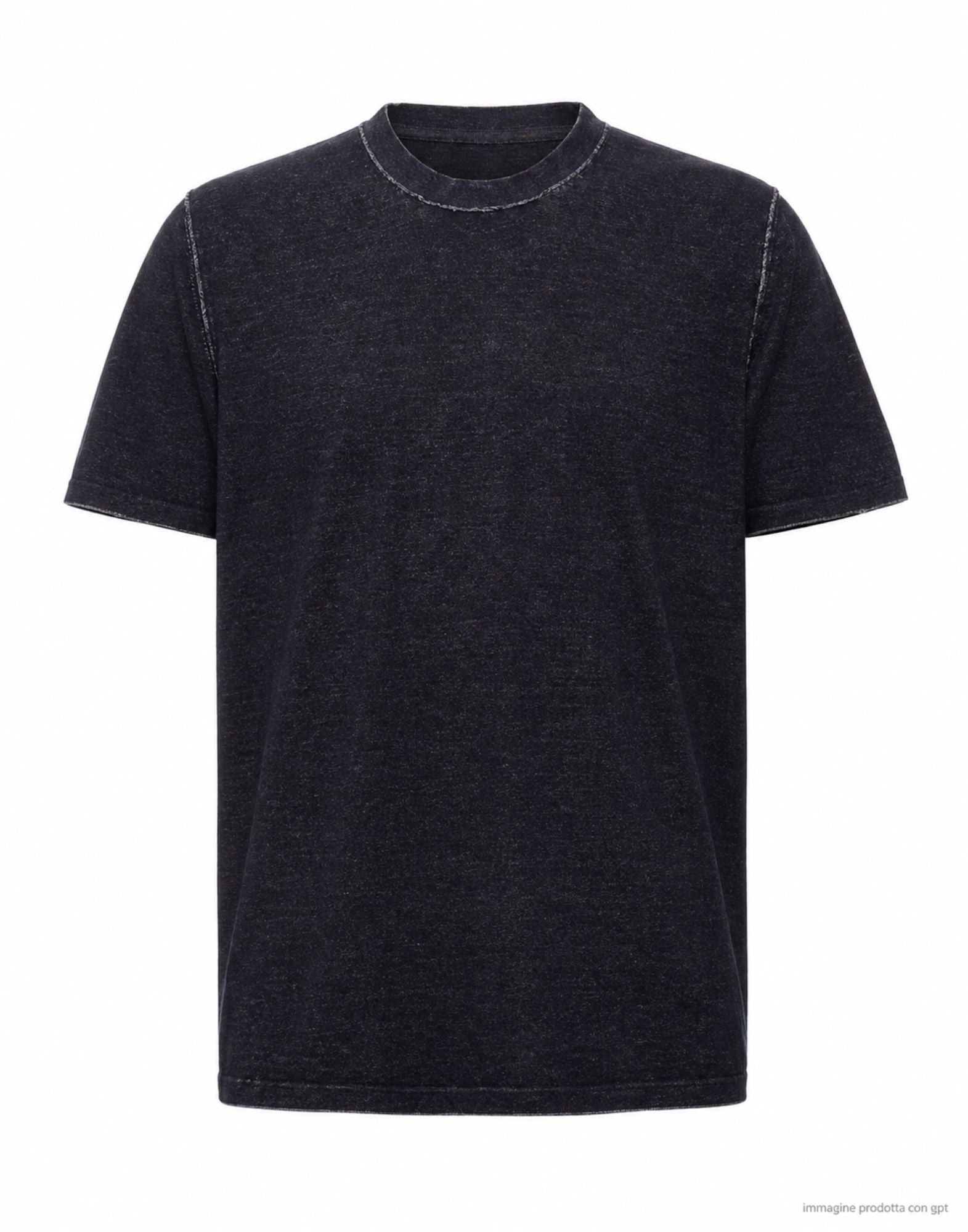 Black Round Neck Cotton Casual T-Shirt