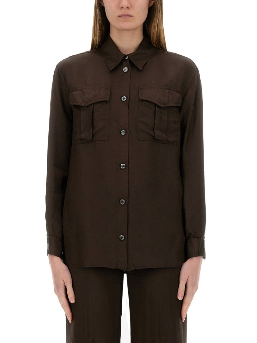 Brown Relaxed-Fit Shirt With Classic Collar