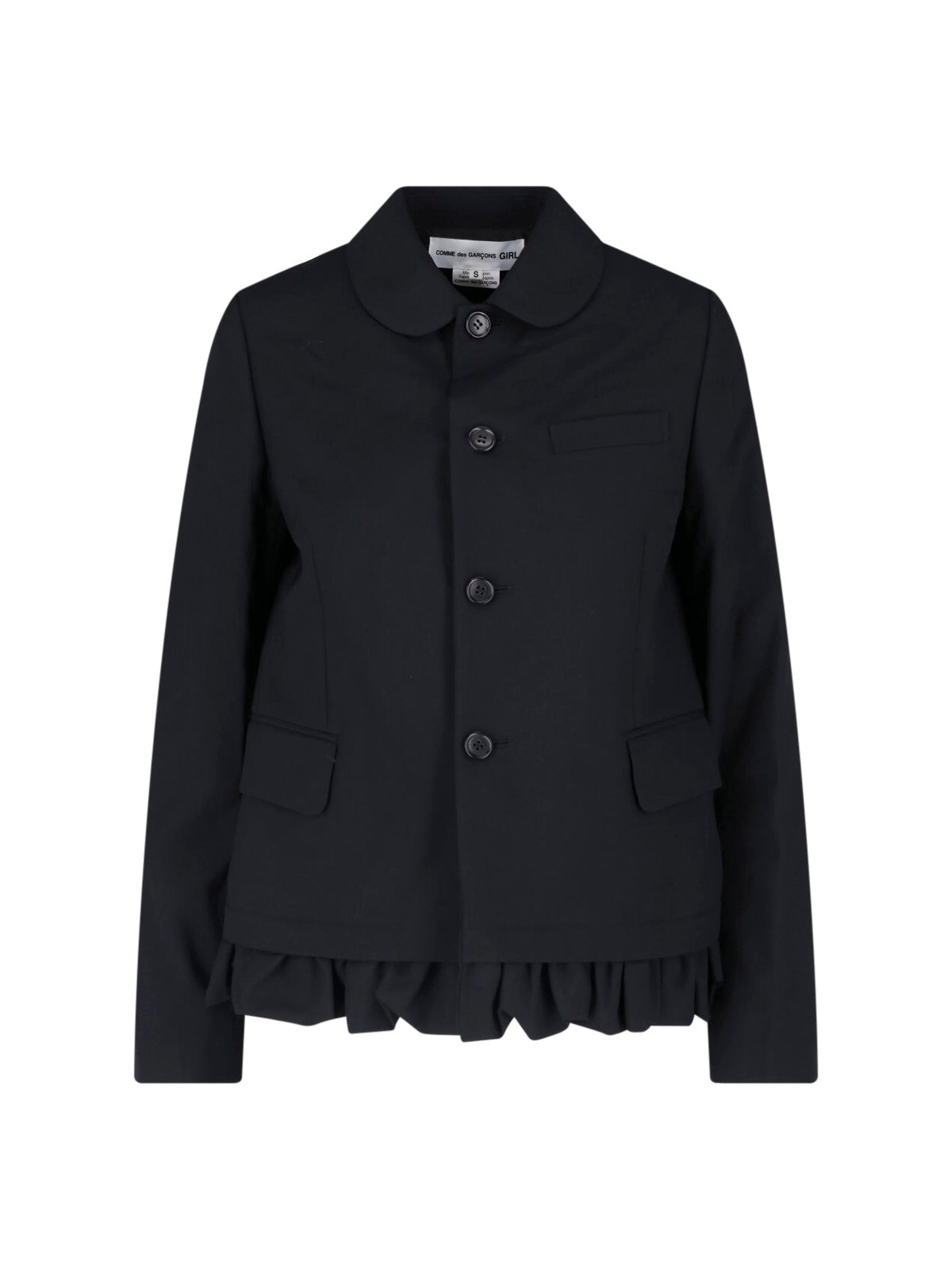 Black Ruffled Trim Rounded Collar Jacket