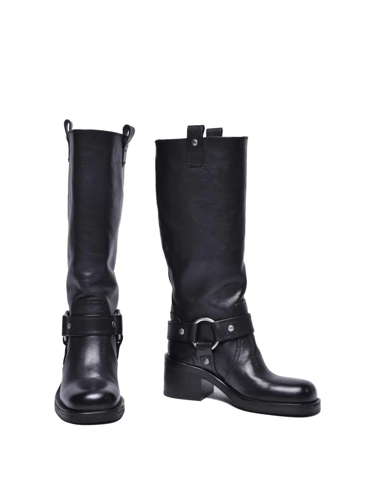 Black Leather Rubber Women's Biker Boots
