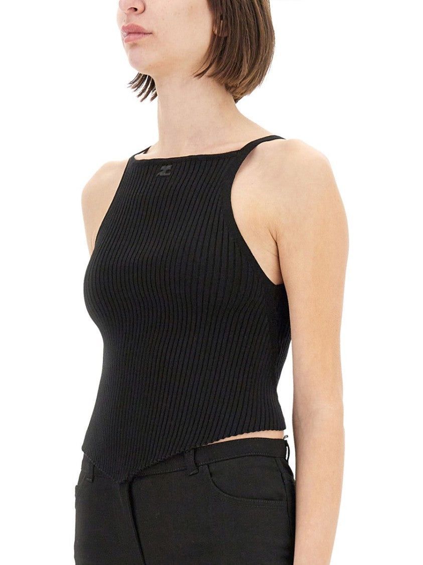 Fitted Ribbed Tank Top With High Neckline