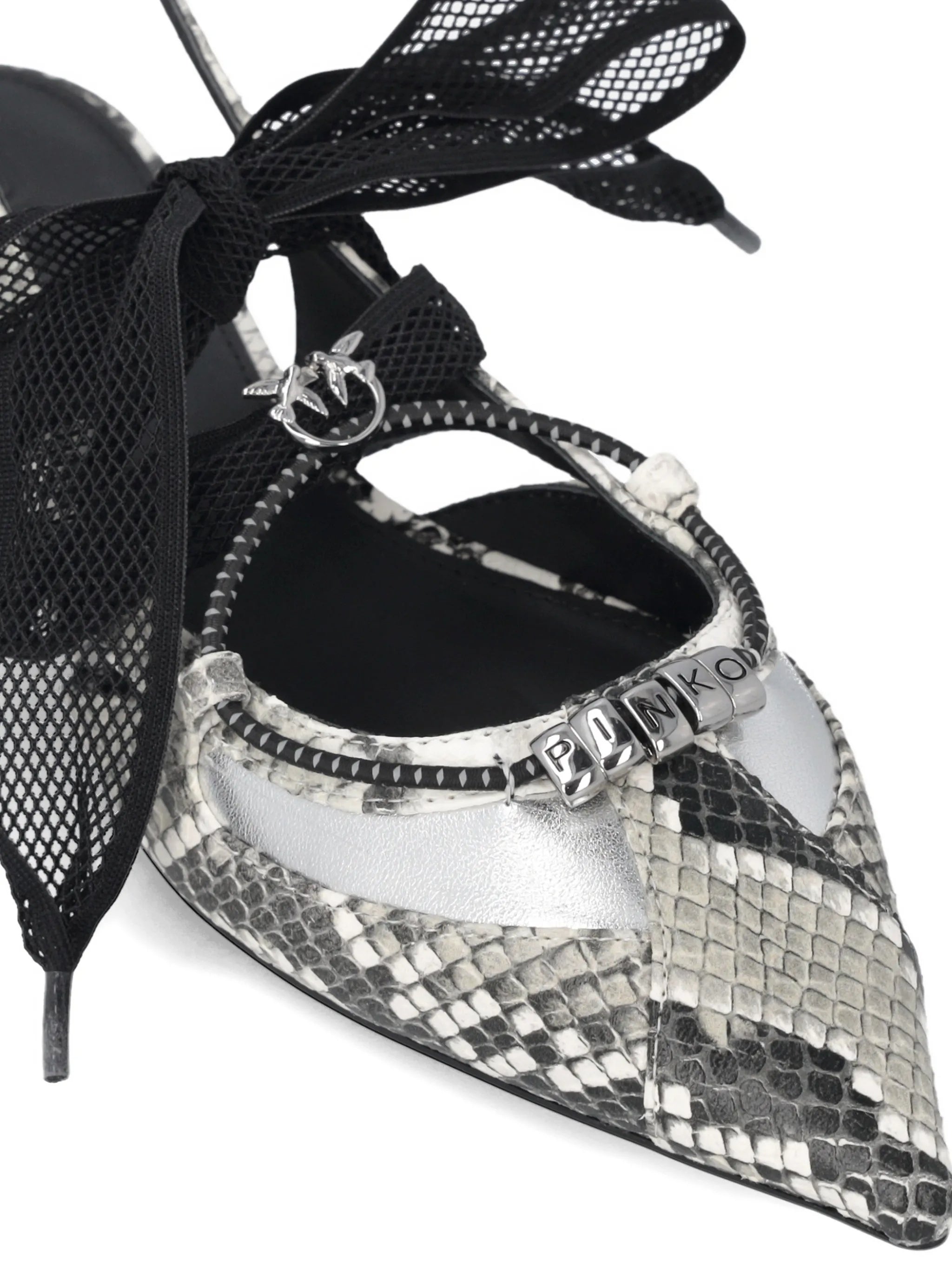 Grey Gianira 30 Snakeskin-Pattern Slingback Ballerinas