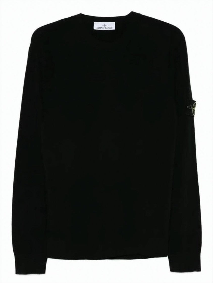 Crew Neck Black Wool Blend Sweater