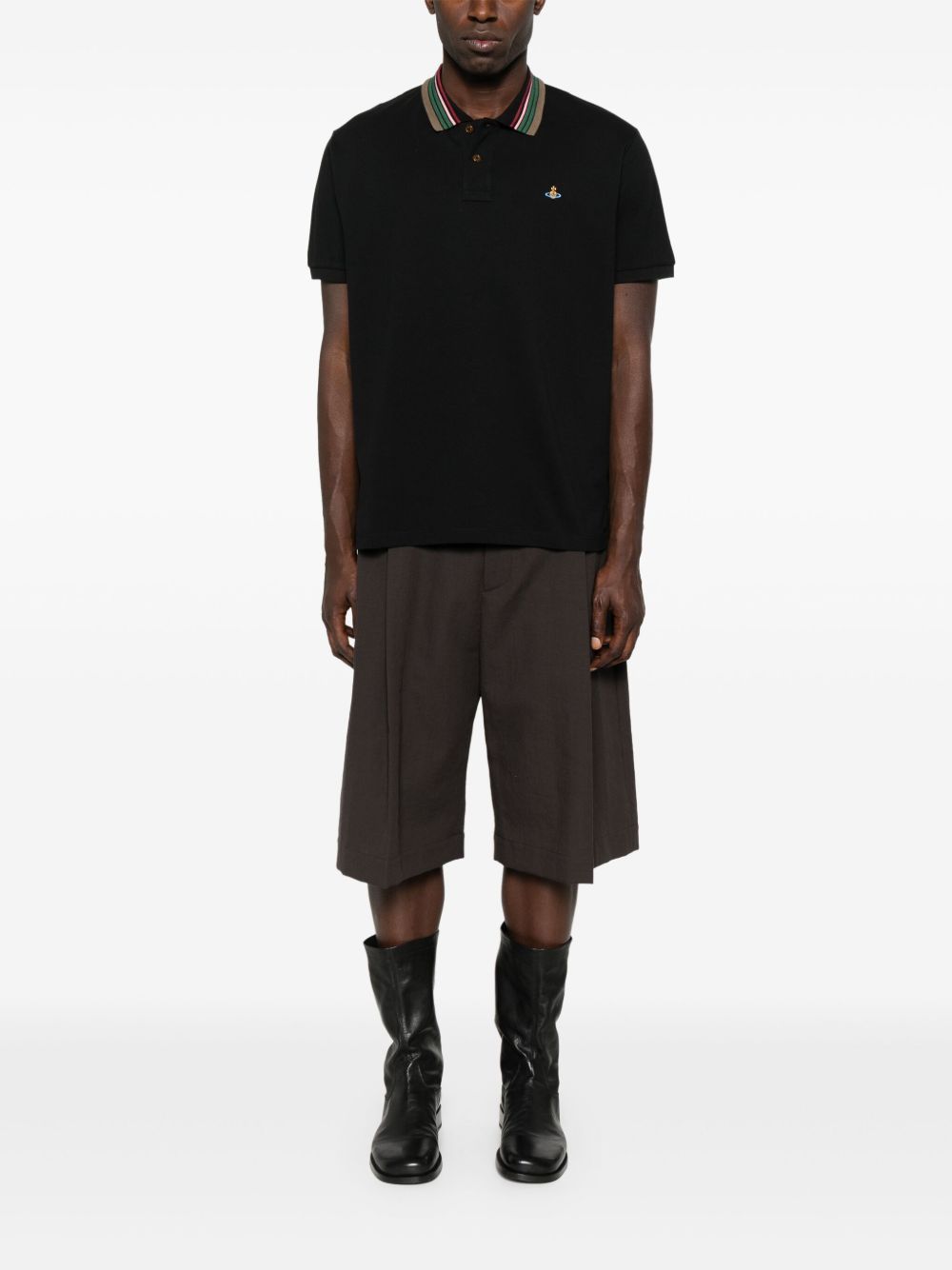 Ribbed Collar Black Polo Shirt
