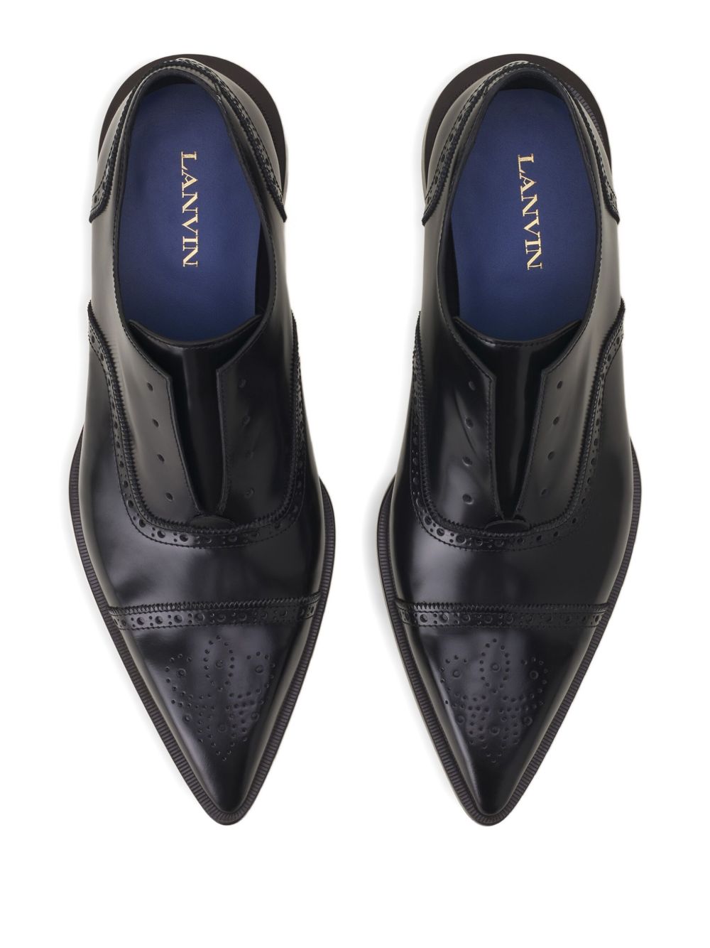 Pointed Toe Brogue Flat Shoes in Calf Leather