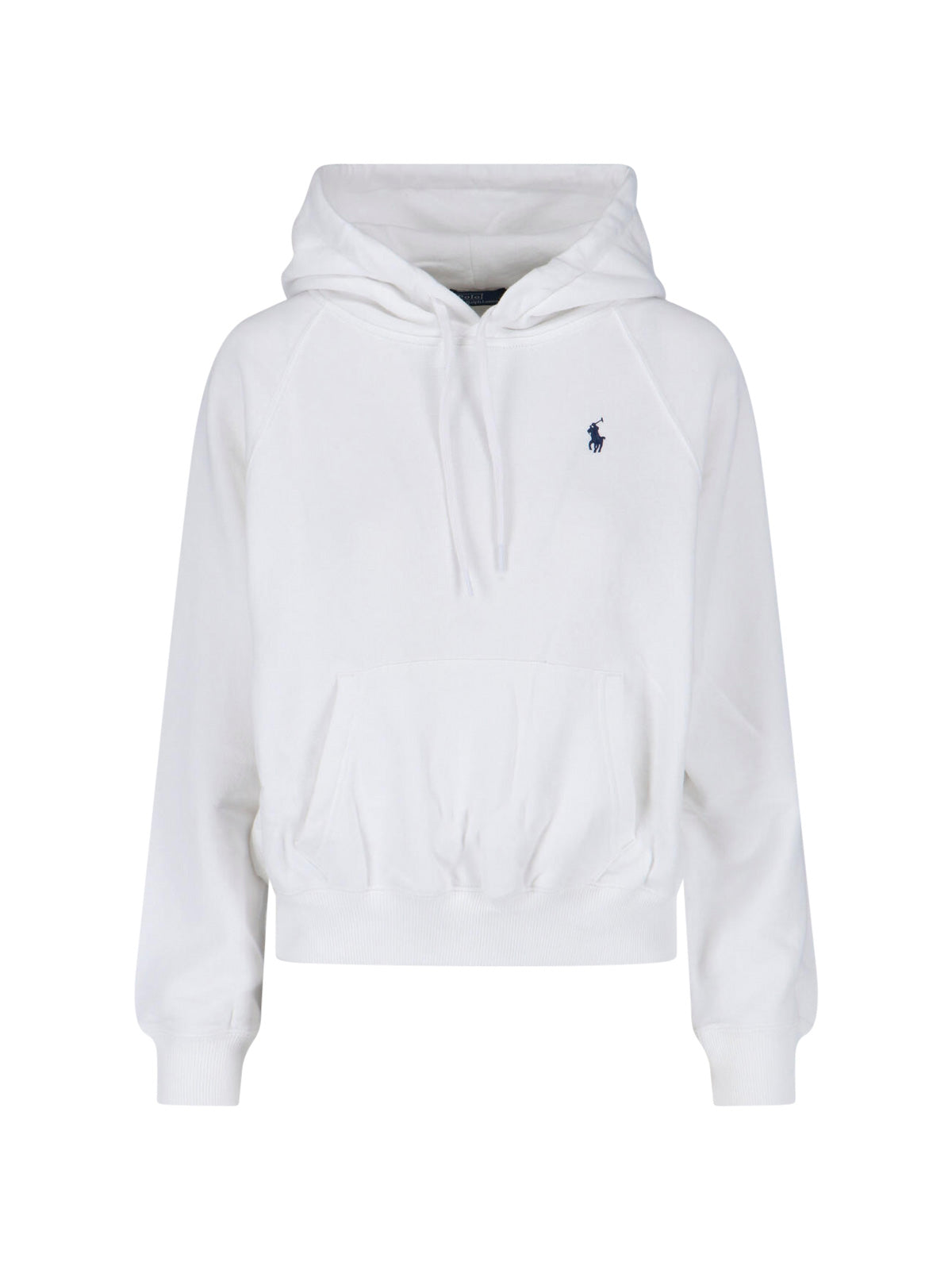 White Embroidered Logo Cropped Hoodie