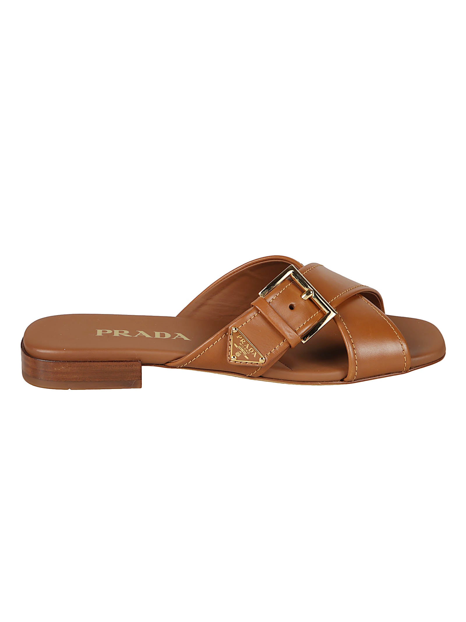 Crisscross Leather Slide Sandal With Adjustable Buckle