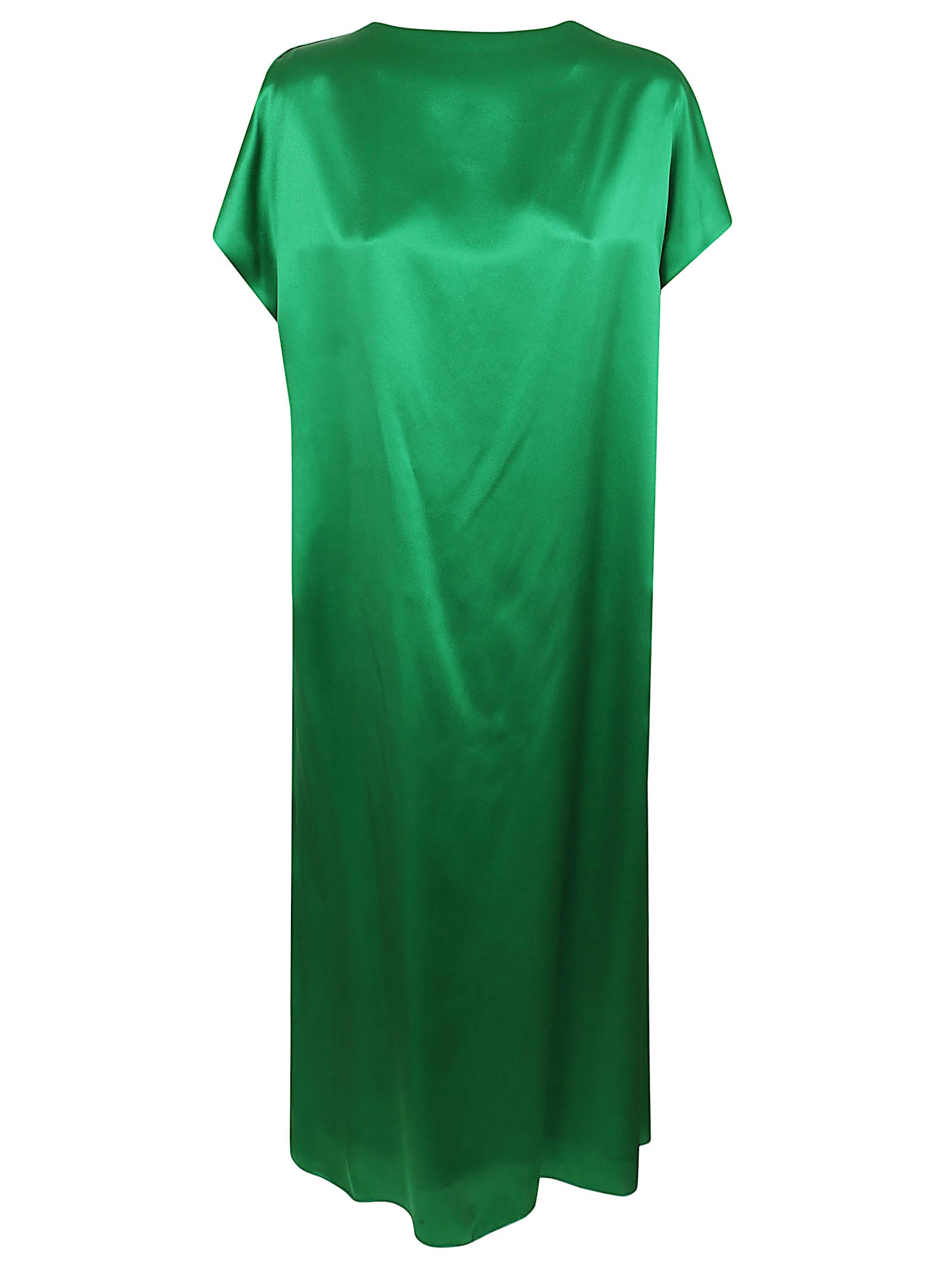 Vibrant Green Silk Dress with V-Neckline