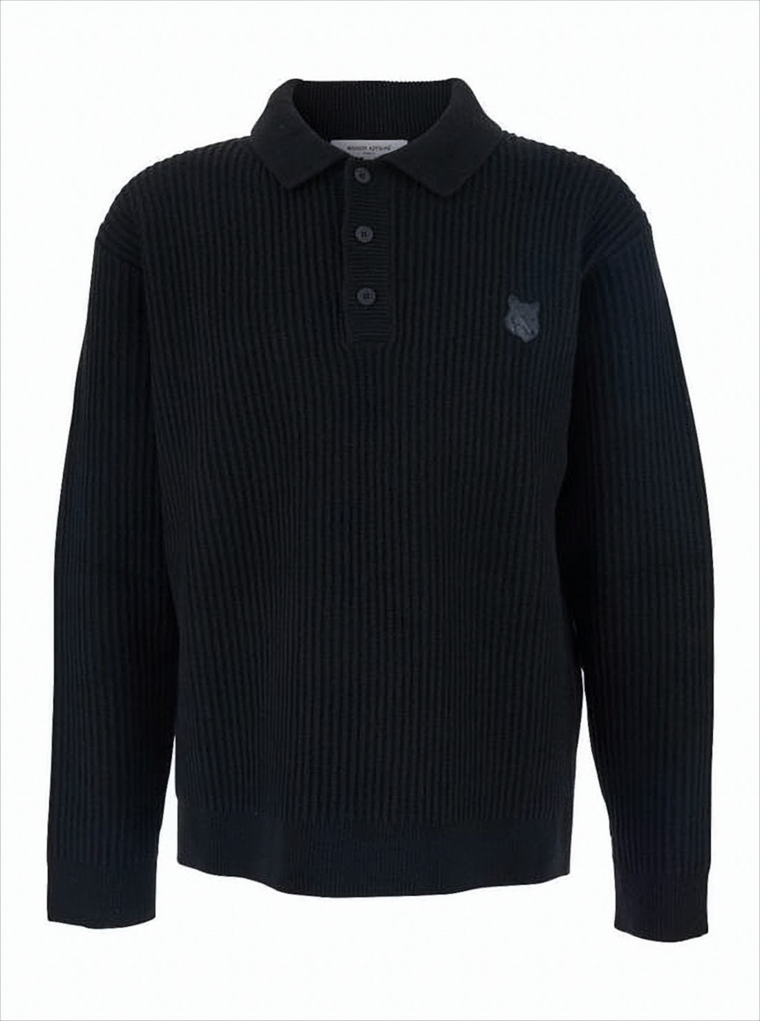 Sweter polo z dzianiny prążkowanej