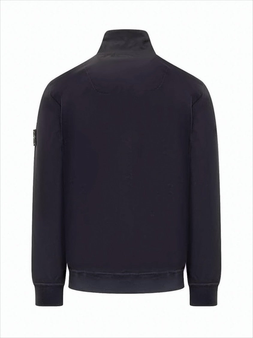High Collar Jacket with Zipper and Distinctive Patch