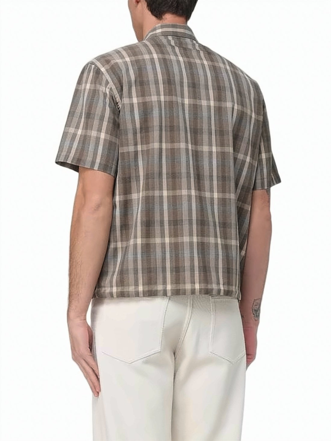 Boxy Fit Short-Sleeve Plaid Shirt with Classic Collar