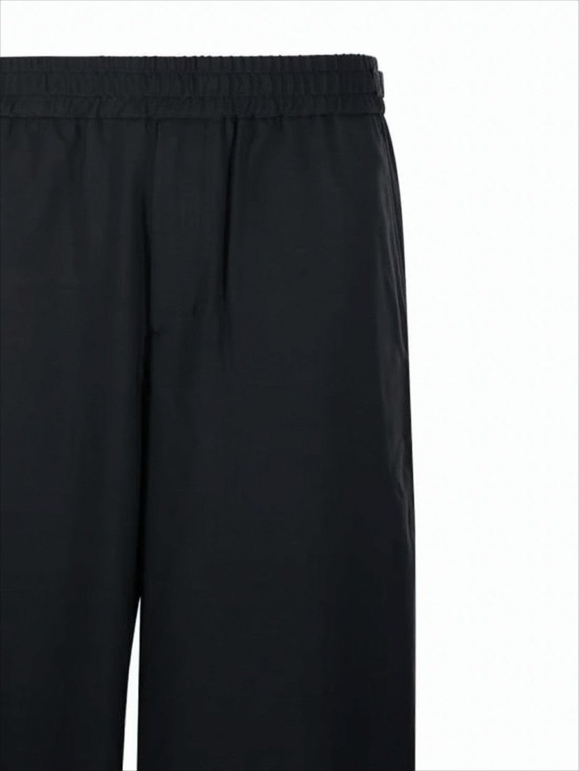 Wide-Leg Wool Pants with Elastic Waistband