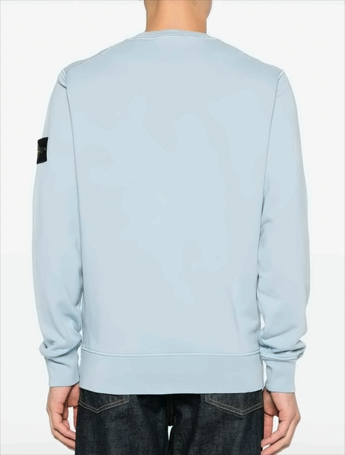 Light Blue Long-Sleeve Crewneck Sweatshirt with Ribbed Cuffs
