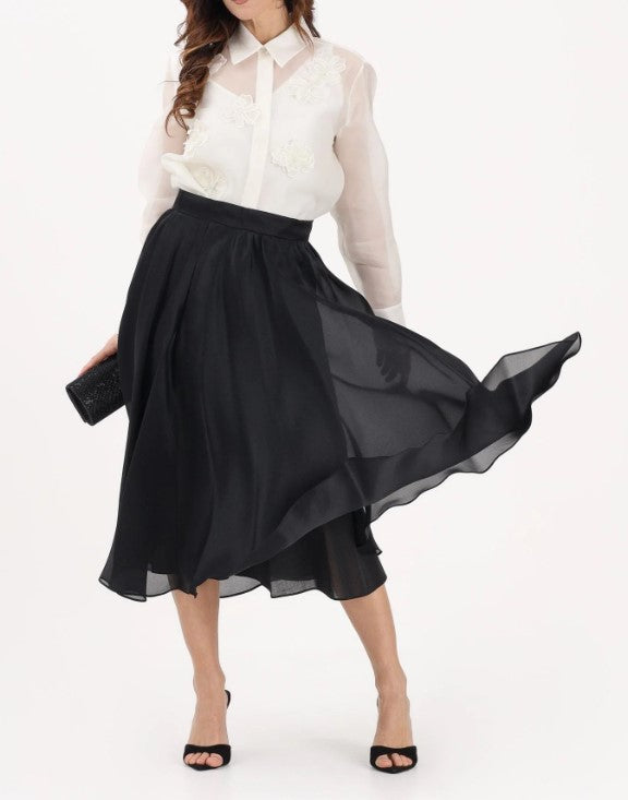 Msecalle Silk Flared Midi Skirt
