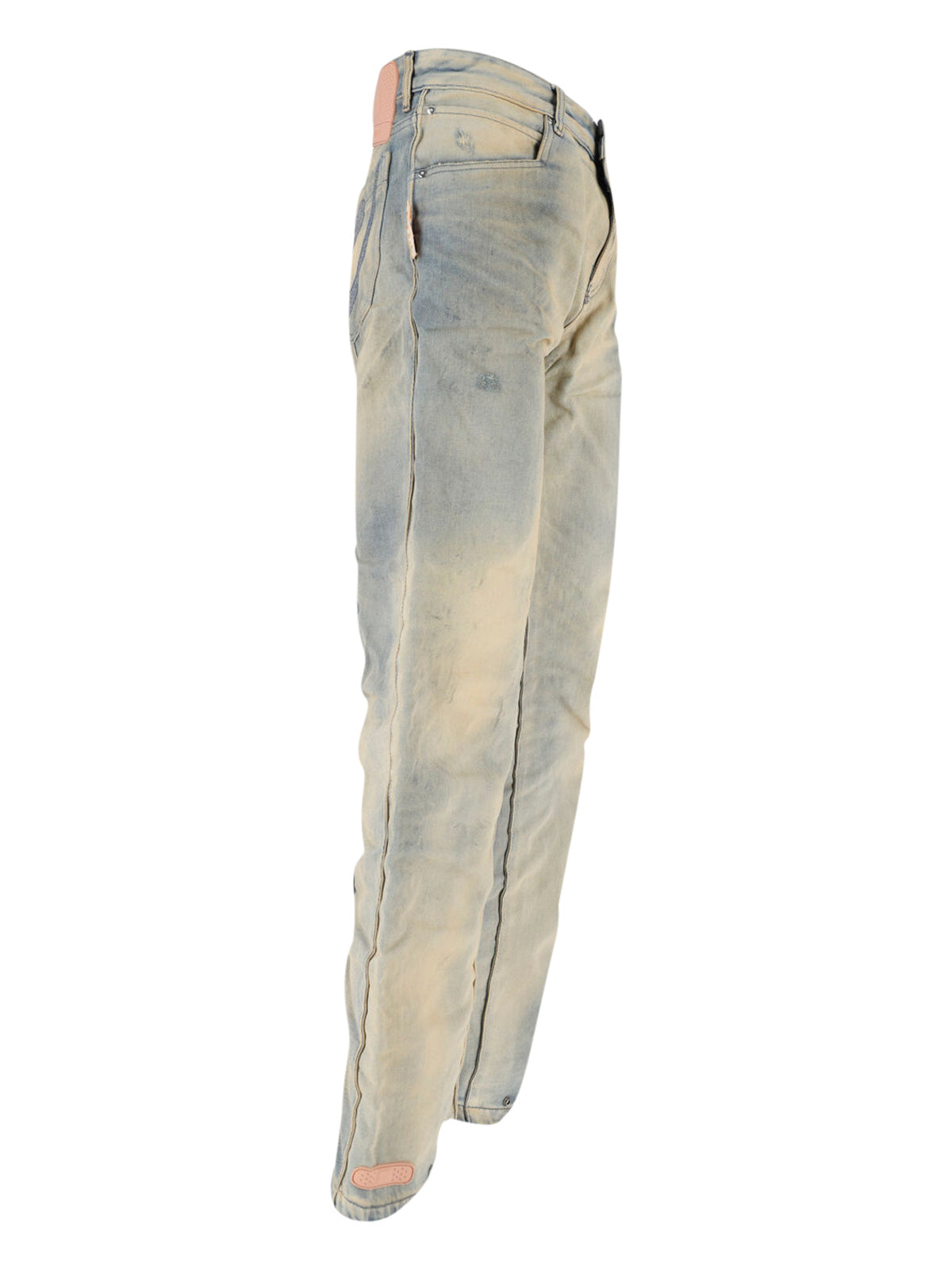 Beige/Grey Distressed Wide-Leg Denim Jeans