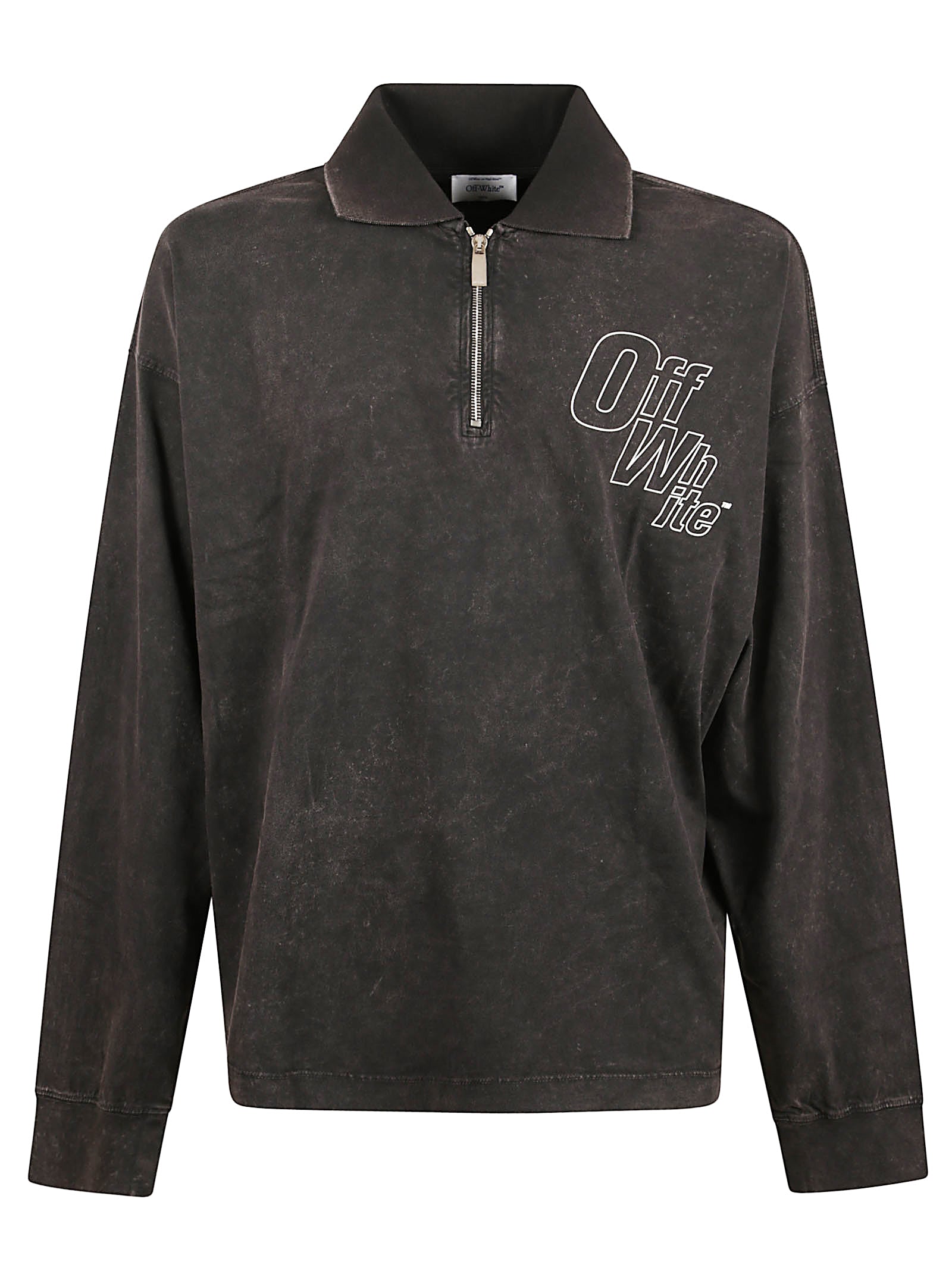 Long-Sleeve Polo Shirt with Half-Zip and Graphic Design