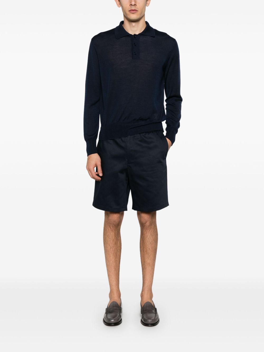 Navy Blue Long-Sleeve Polo Shirt
