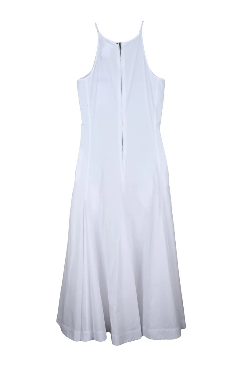 Sleeveless Flared White Cotton Midi Dress