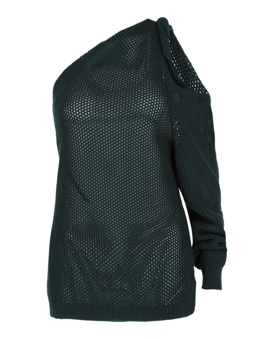 One-Shoulder Woven Knit Top