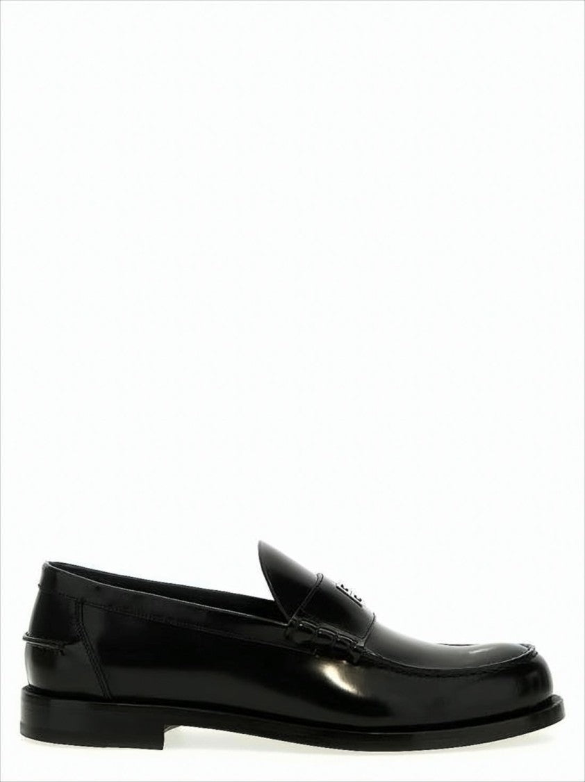 Polished Black Calf Leather Loafers with Iconic Emblem