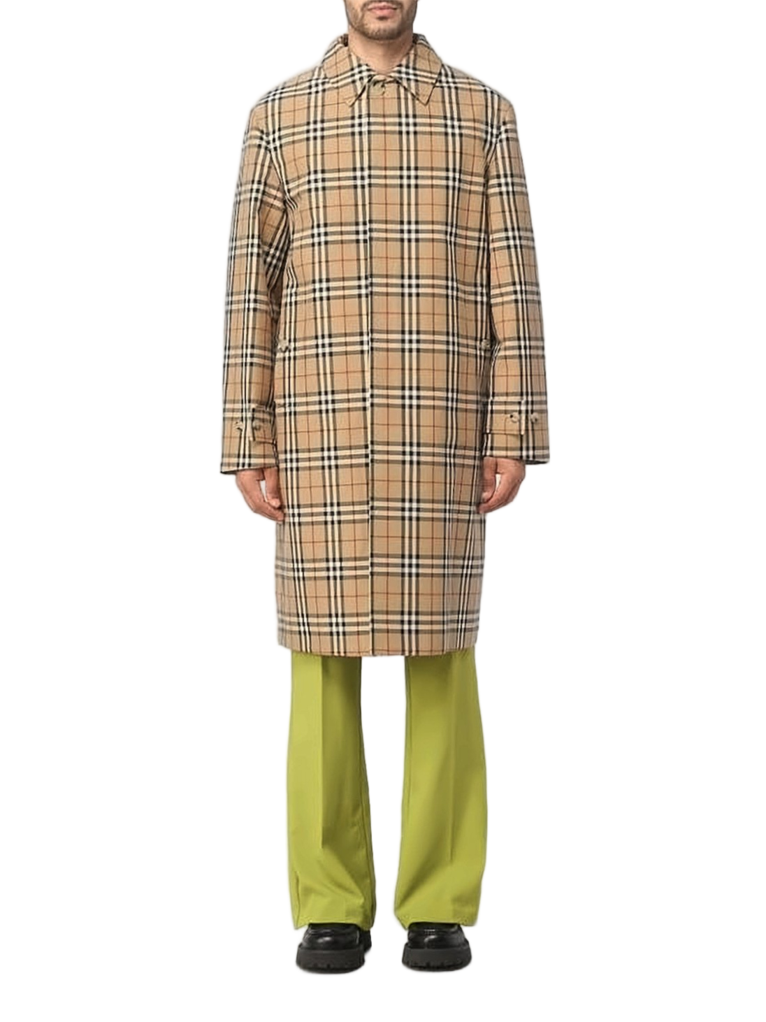 Beige Check Pattern Mid-Length Burberry Coat