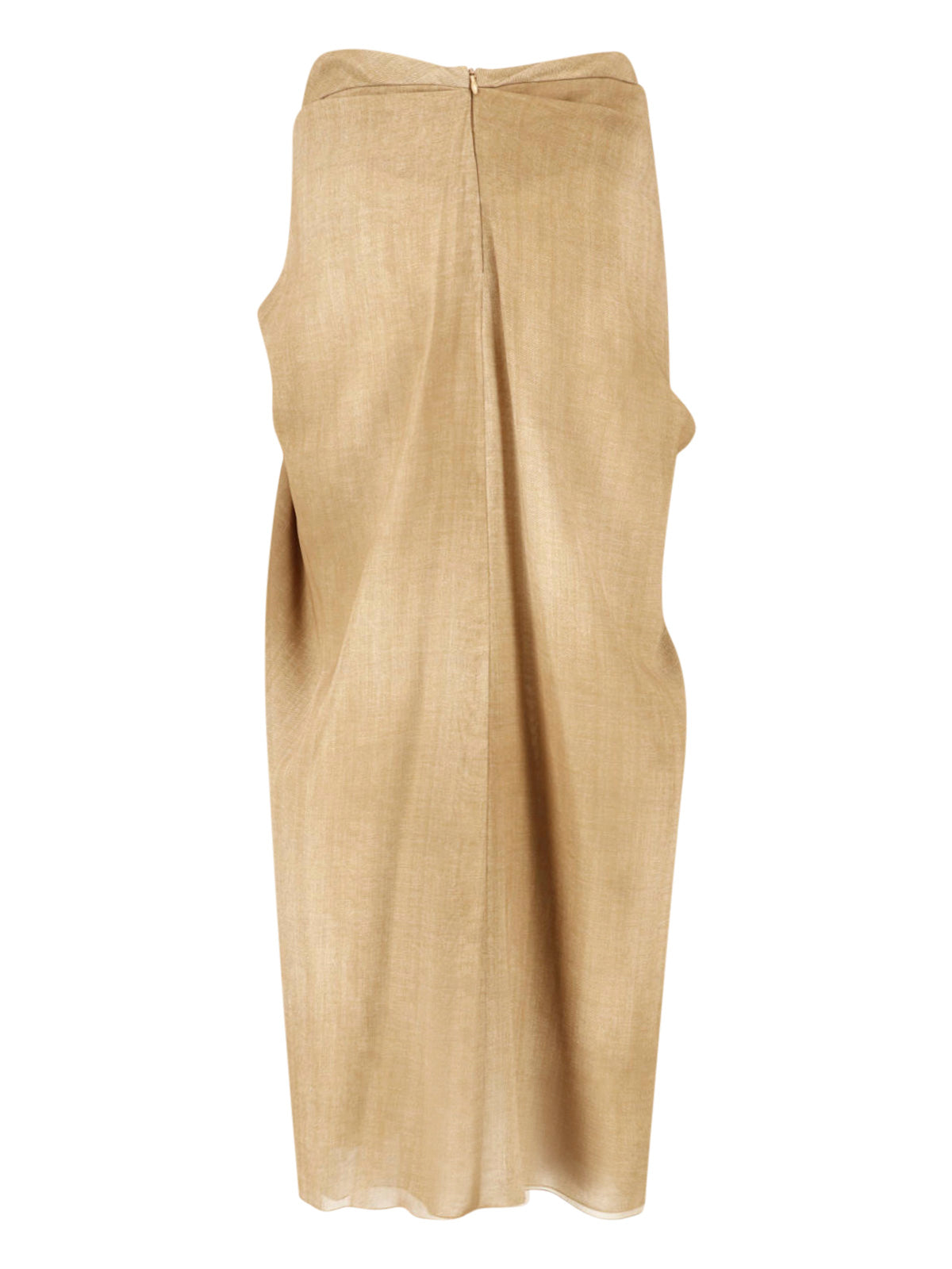 Black Draped Front Knot Midi Skirt