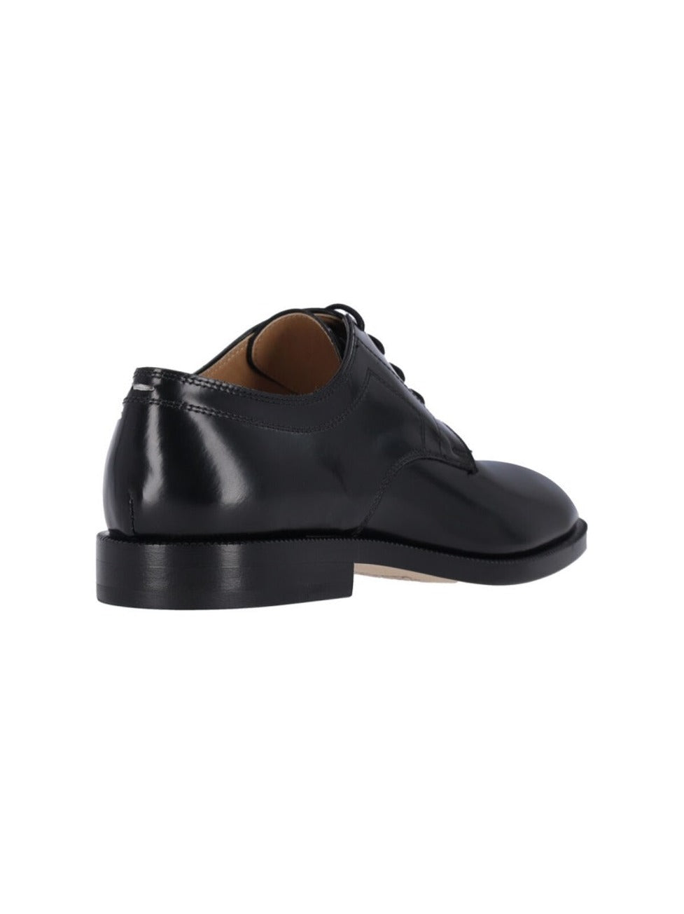 Refined Black Leather Derby Shoes With Tabi Detail