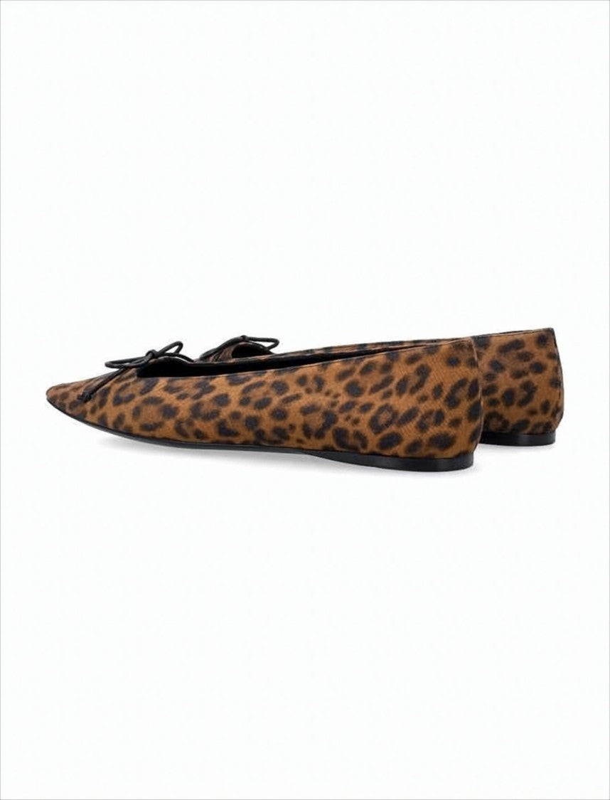 Leopard Print Pointed-Toe Flats with Bow Detail