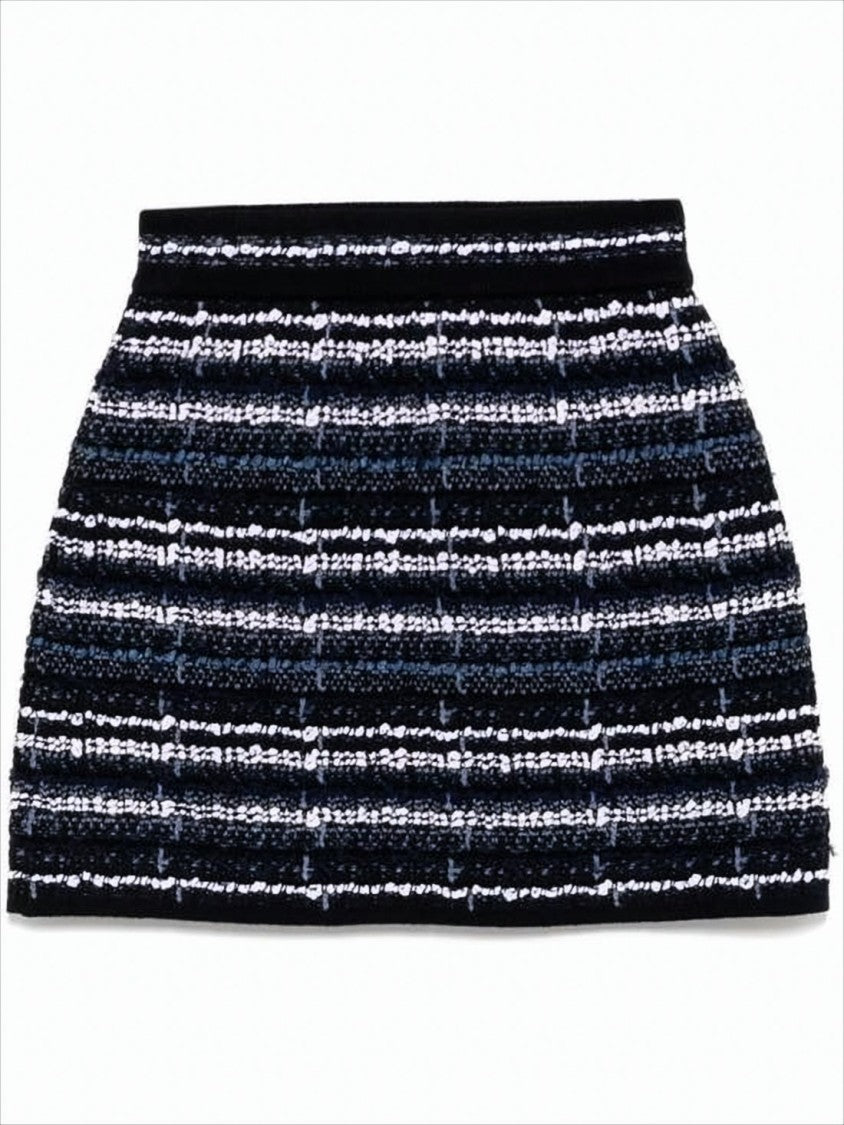 Textured Woven Black Miniskirt with Structured Silhouette