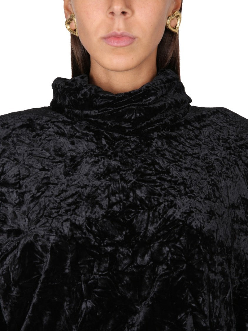 High Shawl Collar Velvet Turtleneck Top