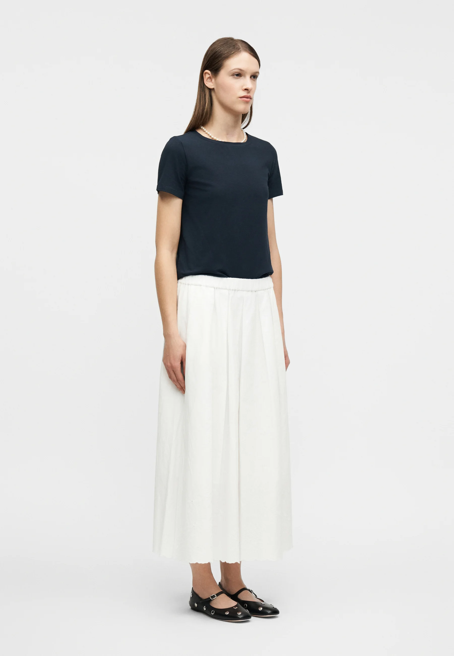 White Cotton Linen Midi Skirt