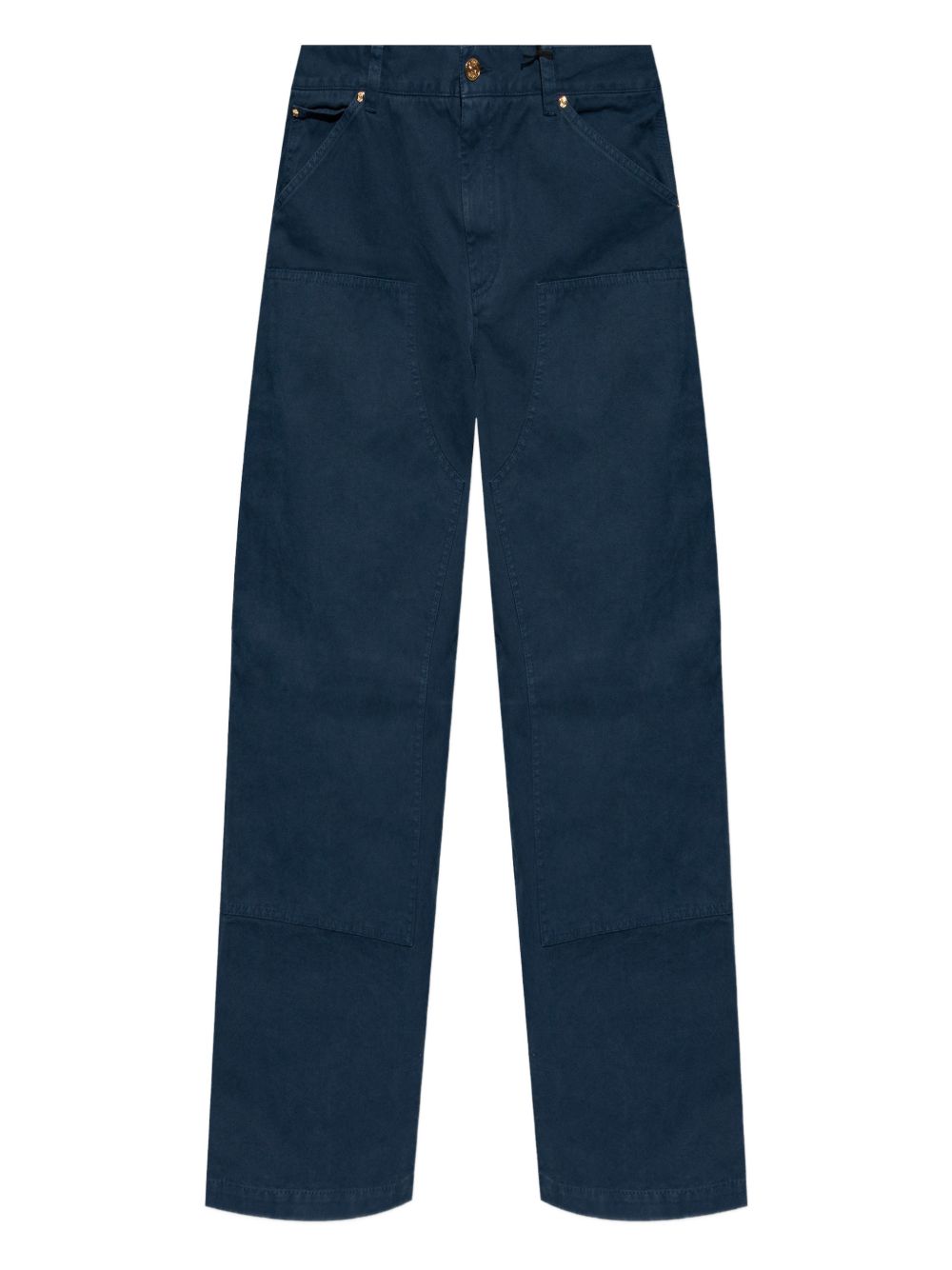 Relaxed Wide-Leg Trousers In Textured Deep Blue Fabric