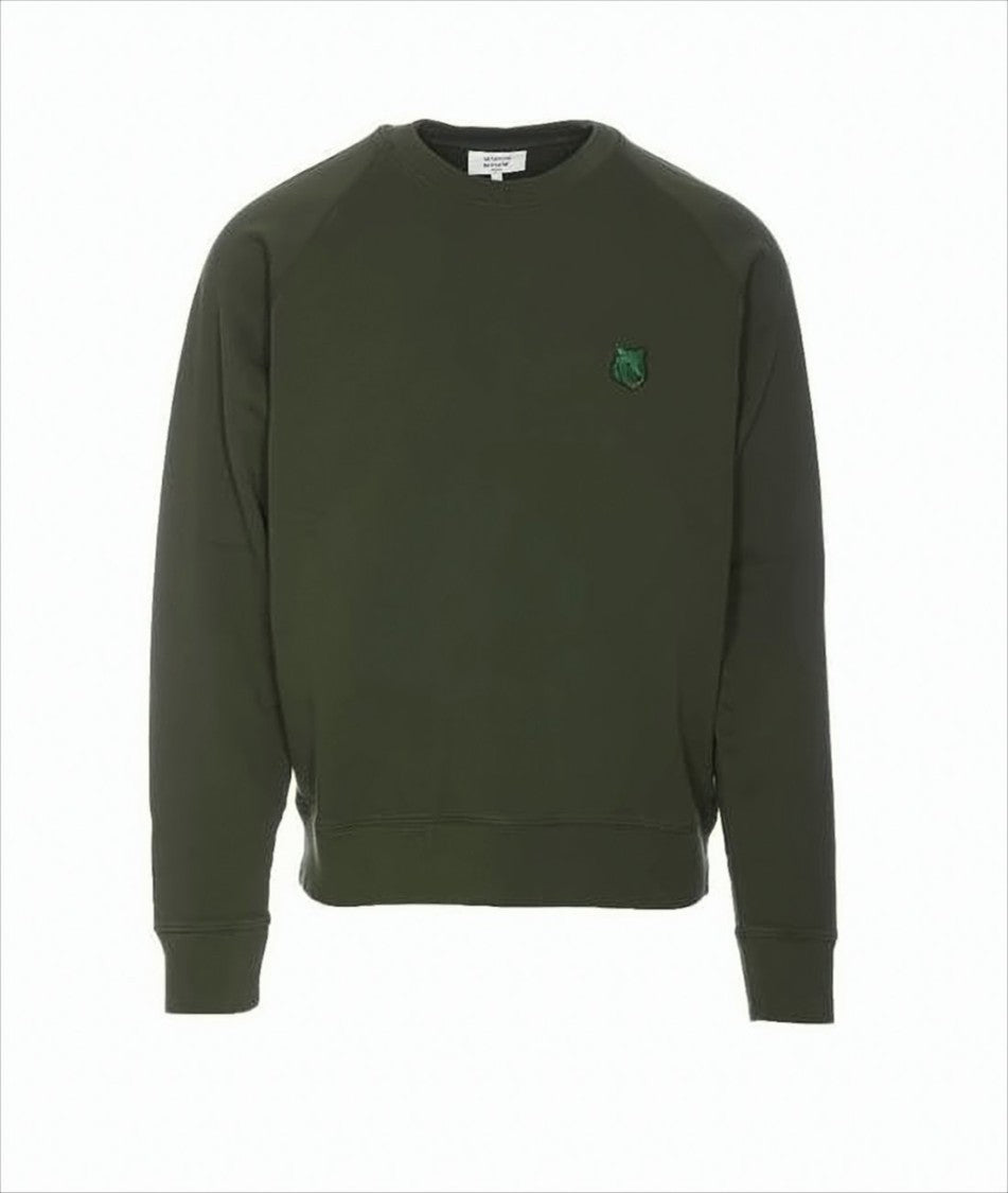 Long-Sleeve Deep Olive Green T-Shirt With Embroidered Fox Emblem