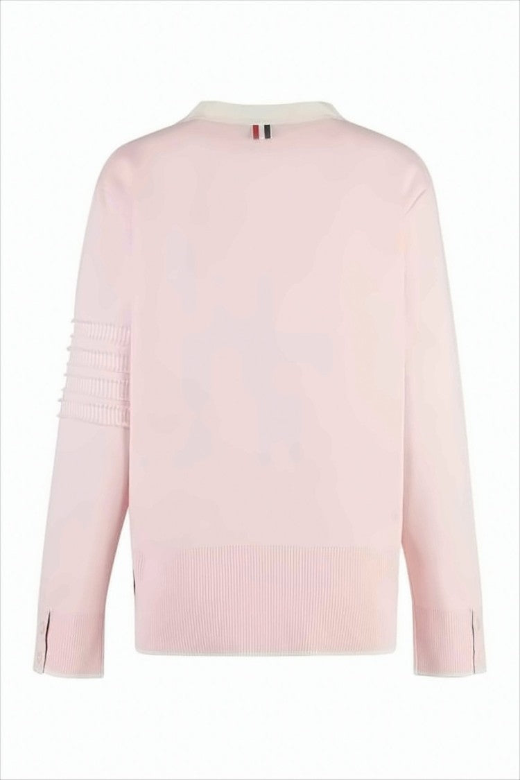 Soft Pink Cardigan with White Trim and Cropped Fit