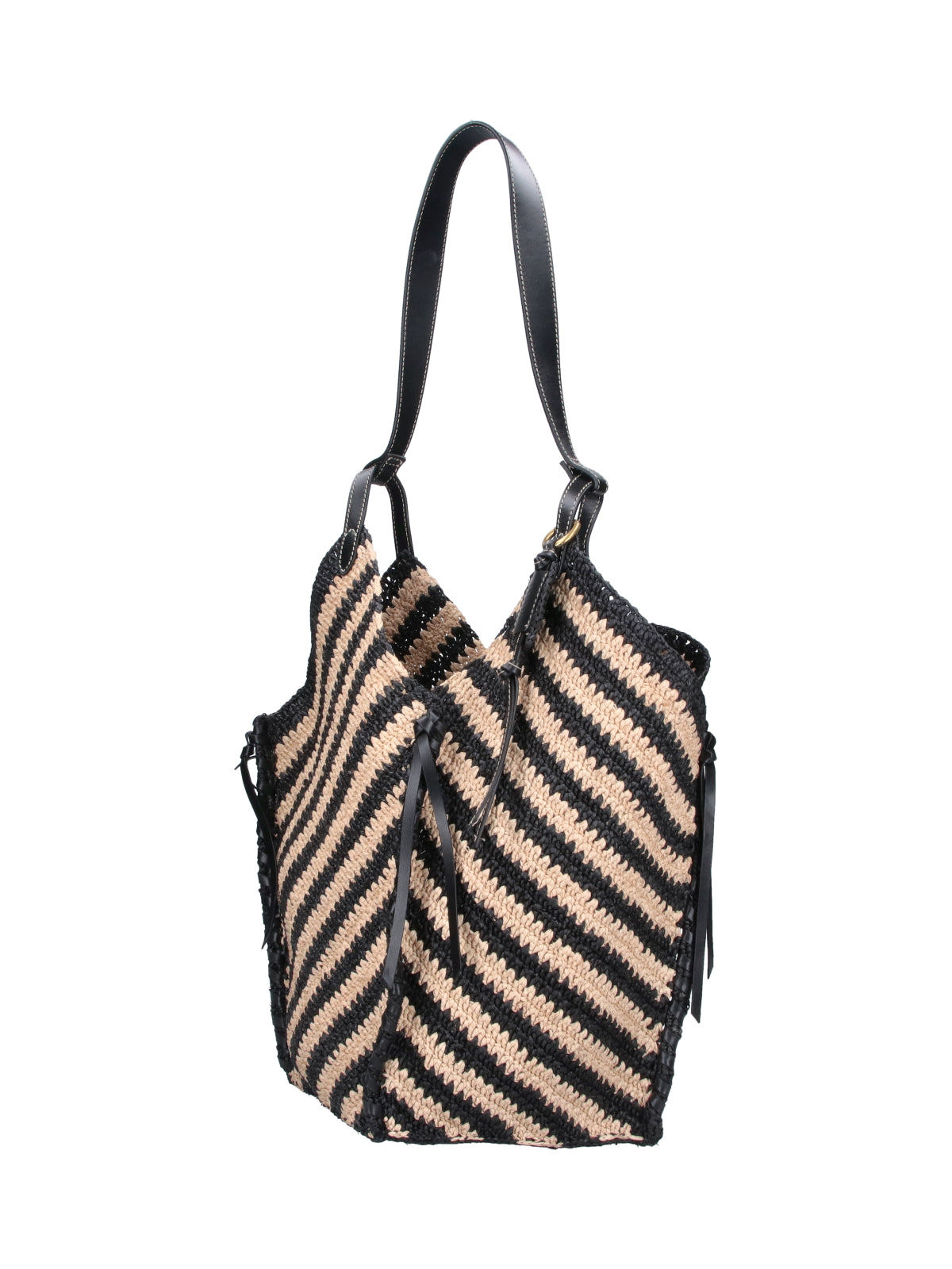 Black/Natural Tampa Striped Raffia Tote Bag